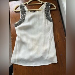Topshop off white beaded sleeveless top with open back and zipper (size s /us 6)
